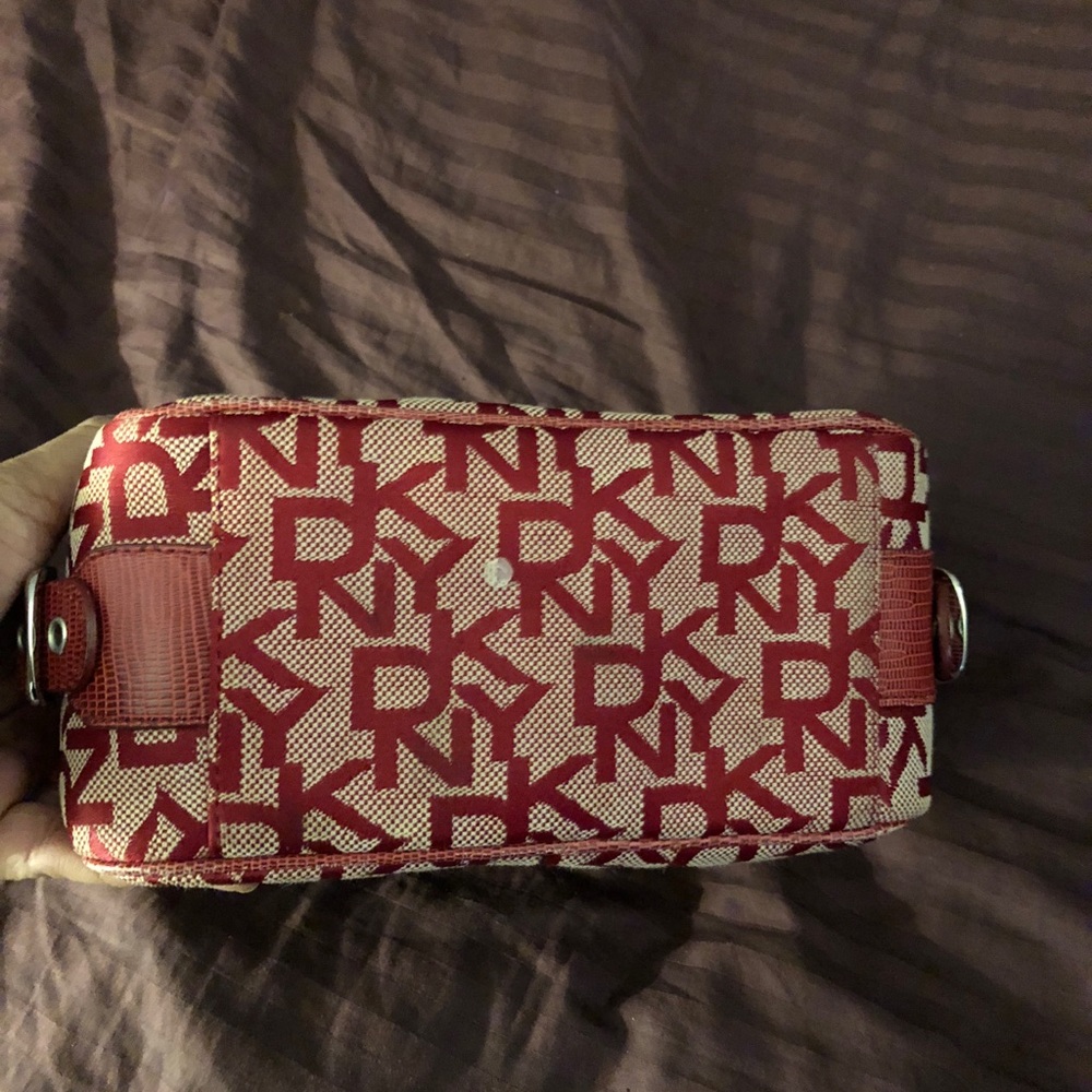 Red and tan DKNY small handbag